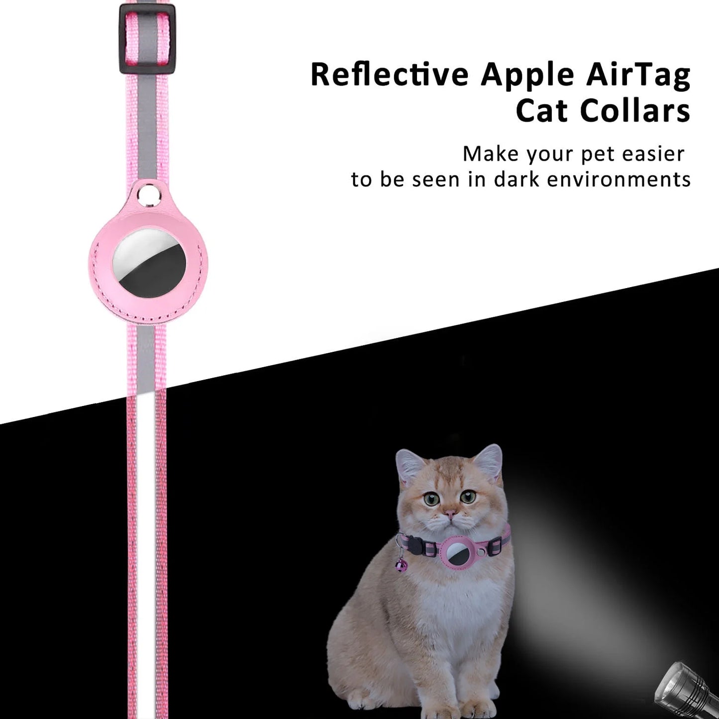 Airtag Cat Collar Breakaway, Reflective Kitten Collar with Apple Air Tag Holder and Bell for Girl Boy Cats, 0.4 Inches in Width and Lightweight