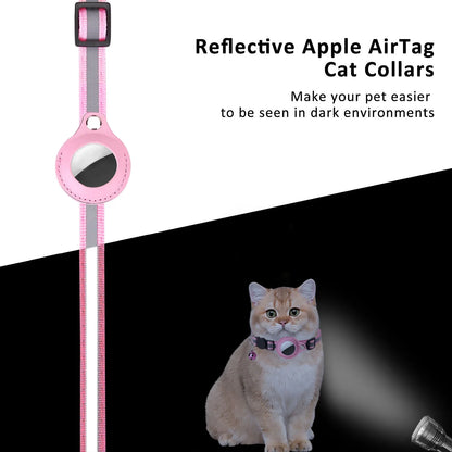 Airtag Cat Collar Breakaway, Reflective Kitten Collar with Apple Air Tag Holder and Bell for Girl Boy Cats, 0.4 Inches in Width and Lightweight
