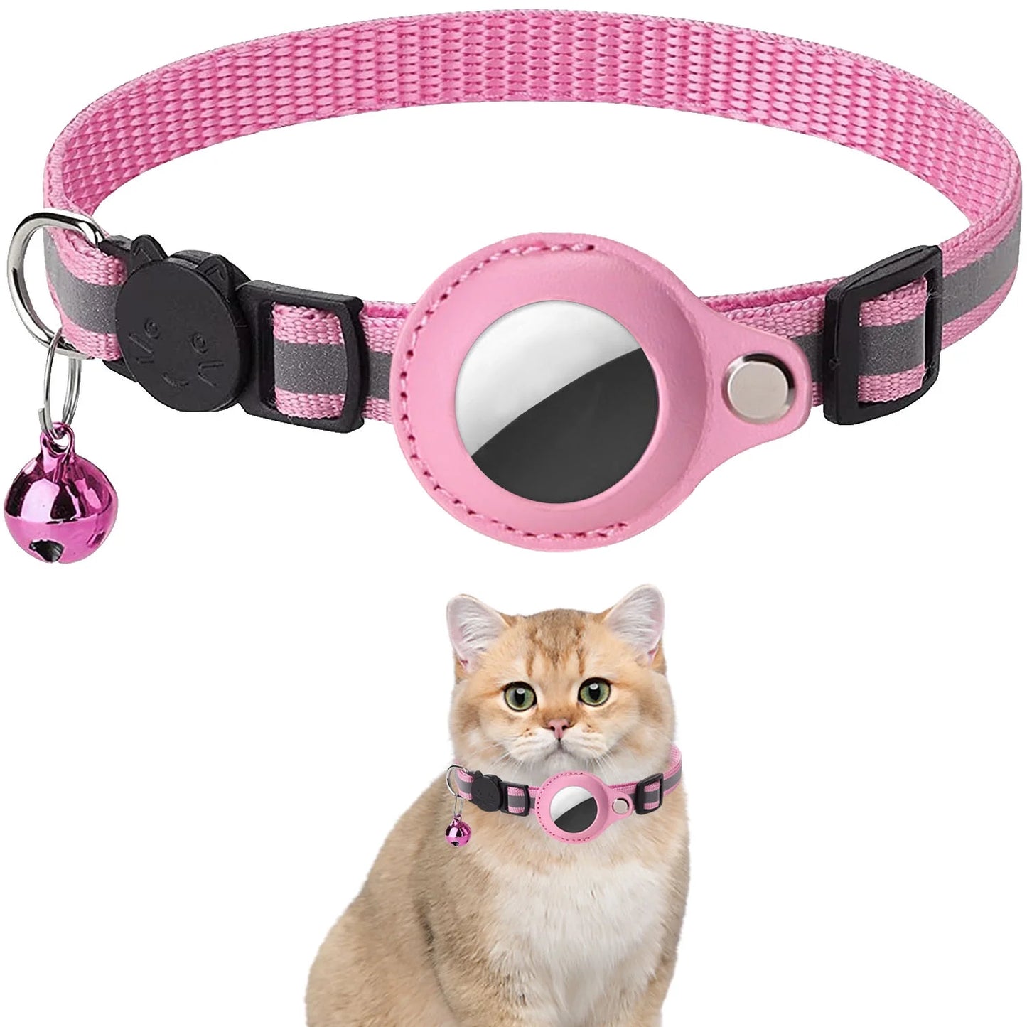 Airtag Cat Collar Breakaway, Reflective Kitten Collar with Apple Air Tag Holder and Bell for Girl Boy Cats, 0.4 Inches in Width and Lightweight