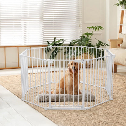 Pet Gates,  Dog Playpen 8Panel 198" Extra Wide 30" Tall Fireplace Fence Playard, White