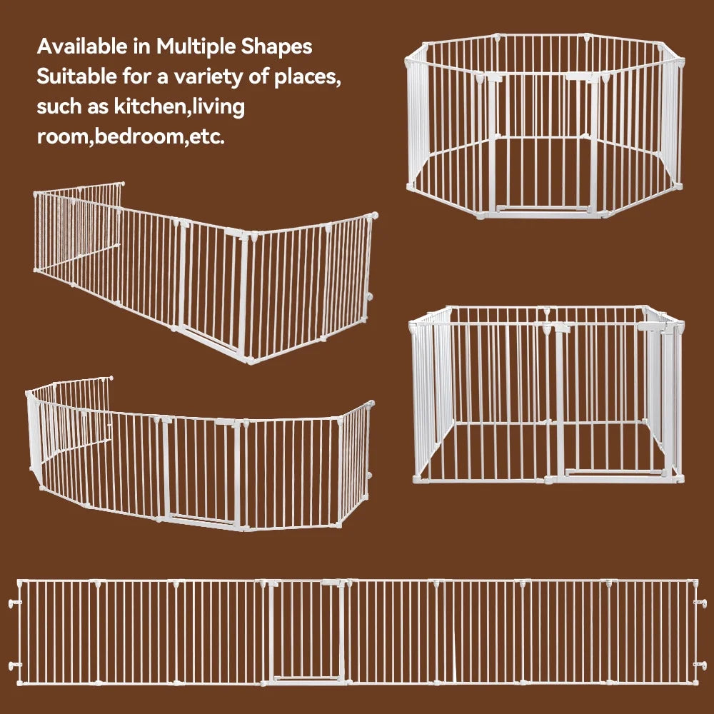 Pet Gates,  Dog Playpen 8Panel 198" Extra Wide 30" Tall Fireplace Fence Playard, White