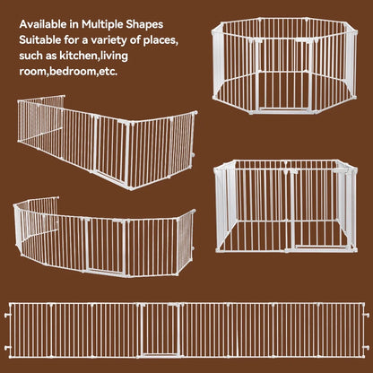 Pet Gates,  Dog Playpen 8Panel 198" Extra Wide 30" Tall Fireplace Fence Playard, White
