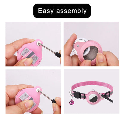 Airtag Cat Collar Breakaway, Reflective Kitten Collar with Apple Air Tag Holder and Bell for Girl Boy Cats, 0.4 Inches in Width and Lightweight