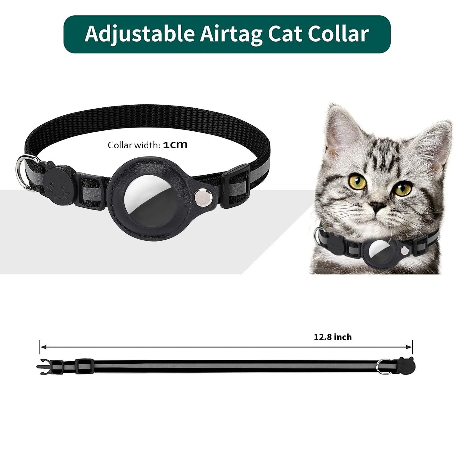 Airtag Cat Collar Breakaway, Reflective Kitten Collar with Apple Air Tag Holder and Bell for Girl Boy Cats, 0.4 Inches in Width and Lightweight