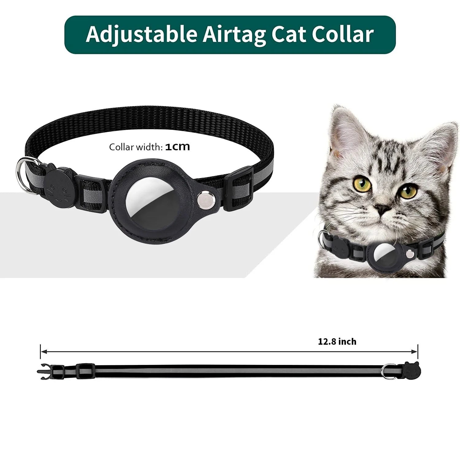 Airtag Cat Collar Breakaway, Reflective Kitten Collar with Apple Air Tag Holder and Bell for Girl Boy Cats, 0.4 Inches in Width and Lightweight