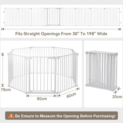 Pet Gates,  Dog Playpen 8Panel 198" Extra Wide 30" Tall Fireplace Fence Playard, White