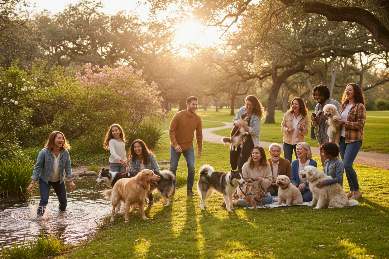 Happy group with dogs